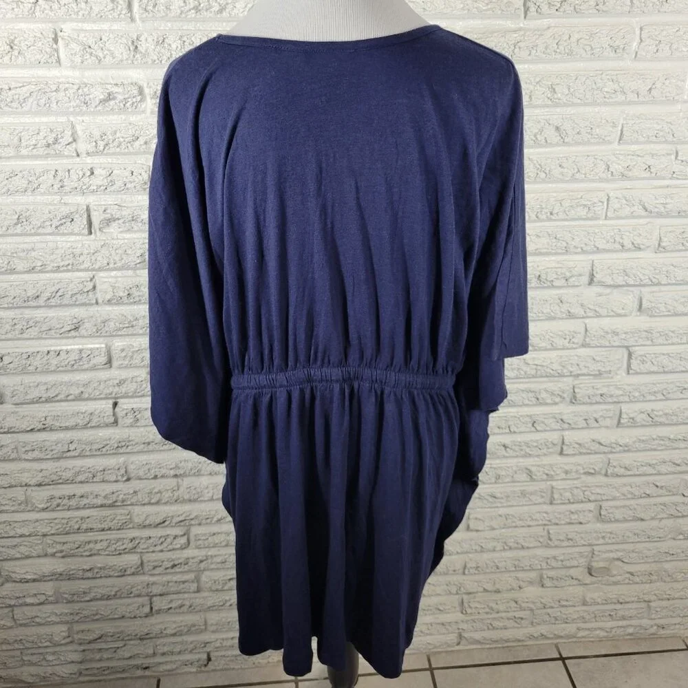Swim 365 1X Womens Blue Kimono Sleeve Swimsuit Coverup Cotton Drawstring BLU19E